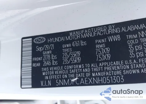 2022 Hyundai Tucson Sel z USA, uszkodzony, nr VIN 5NMJFCAEXNH051303